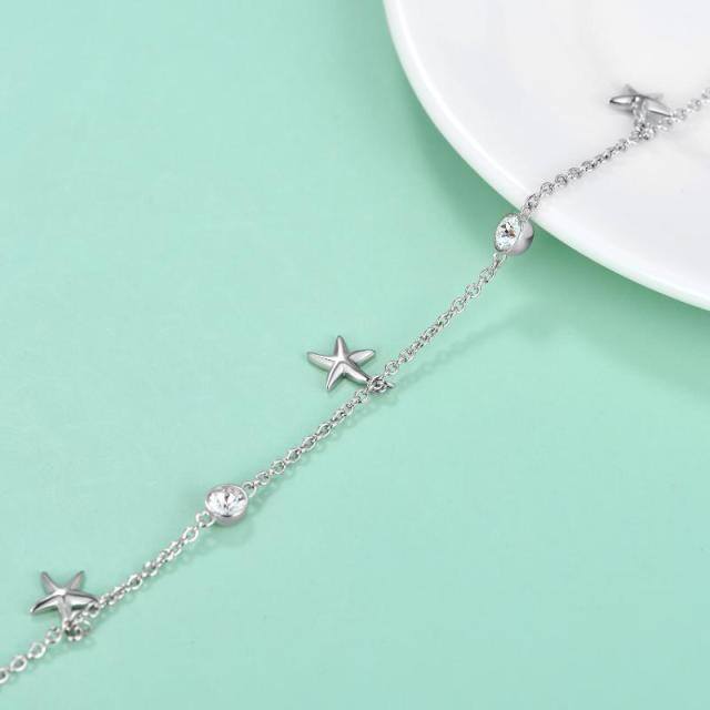 Sterling Silver Circular Shaped Crystal Star Single Layer Anklet-4