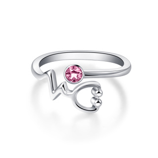 Sterling Silver Round Shaped Crystal Stethoscope Open Ring-13