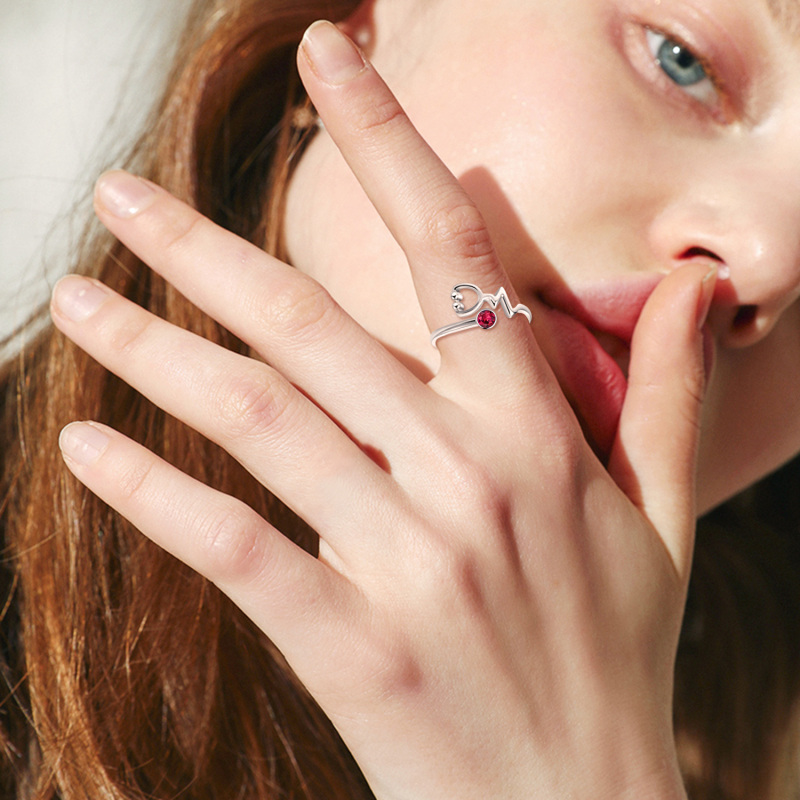 Sterling Silver Round Shaped Crystal Stethoscope Open Ring-2