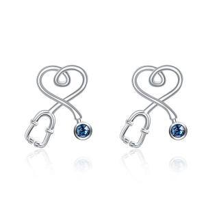 Sterling Silver Circular Shaped Crystal Stethoscope Stud Earrings-46