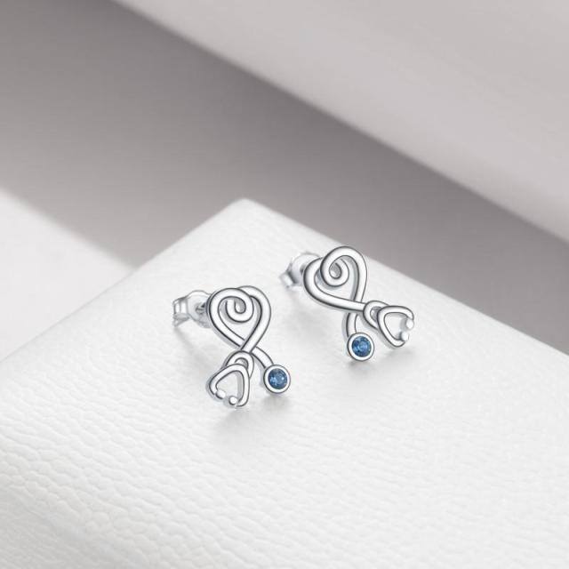 Boucles d'oreilles stéthoscope en argent sterling avec cristaux de forme circulaire-3