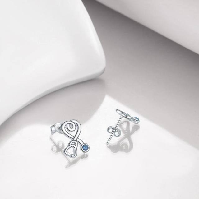 Boucles d'oreilles stéthoscope en argent sterling avec cristaux de forme circulaire-4