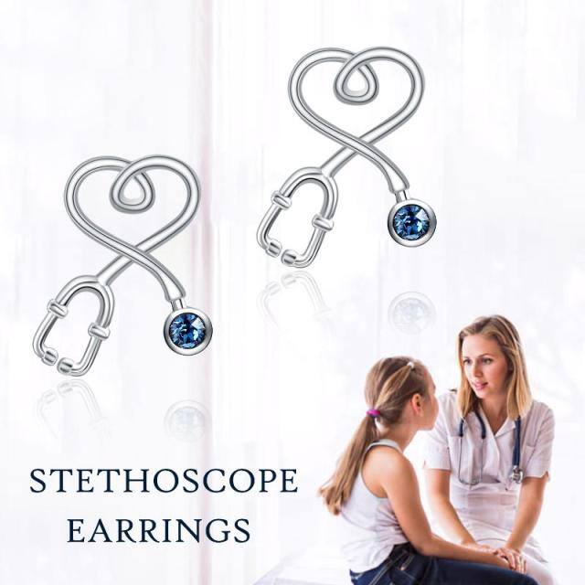 Boucles d'oreilles stéthoscope en argent sterling avec cristaux de forme circulaire-6