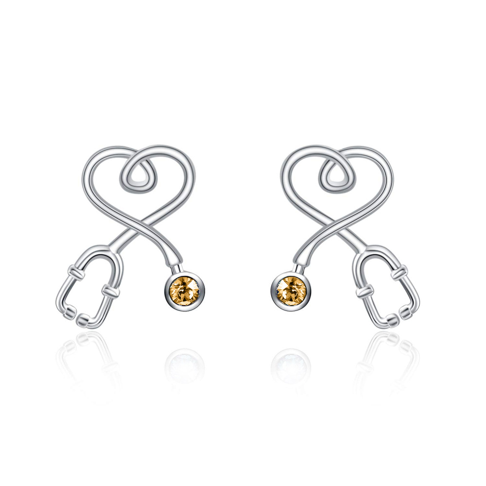 Pendientes de plata de ley con forma circular de estetoscopio de cristal-1