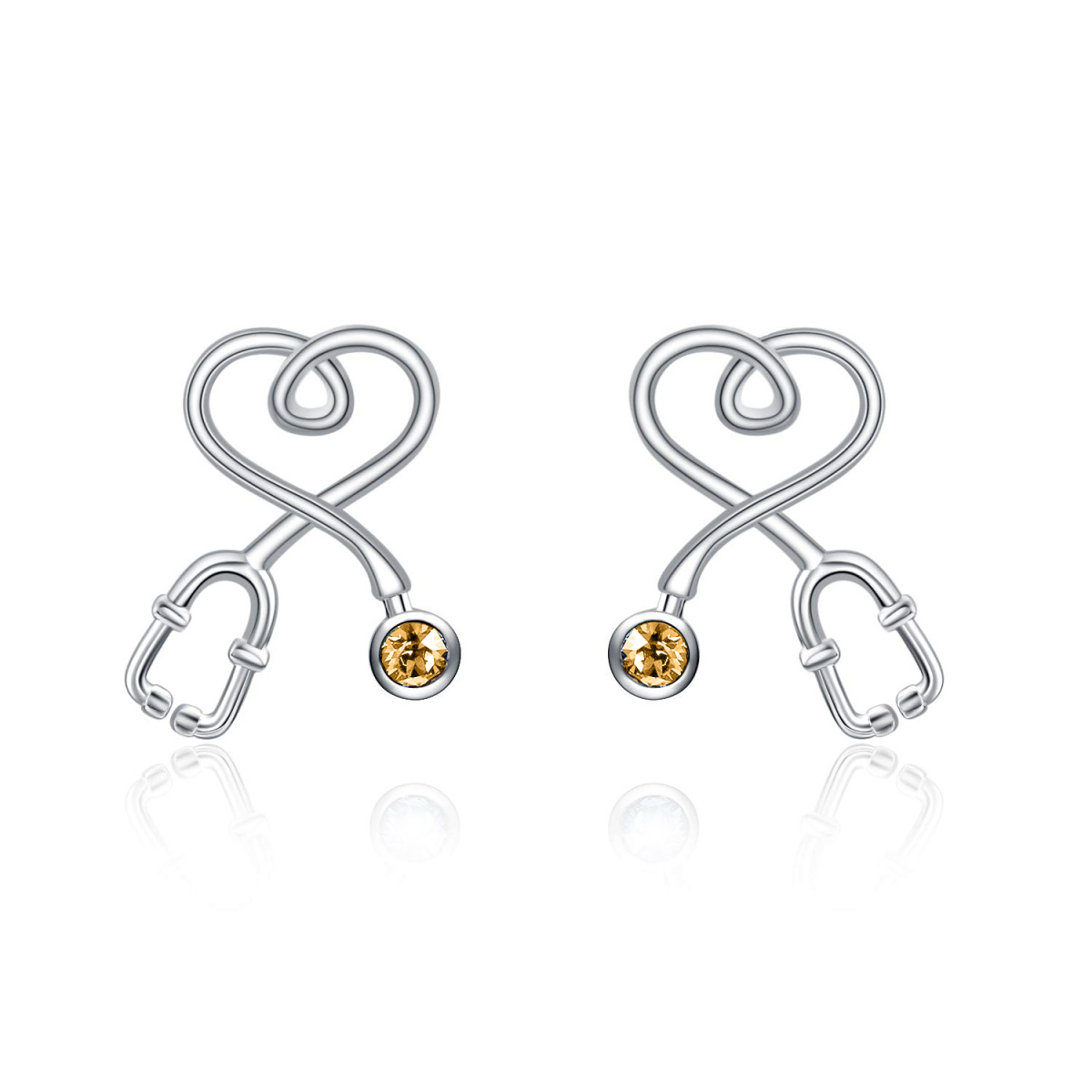 Orecchini a perno in argento sterling a forma di cerchio con stetoscopio di cristallo-1