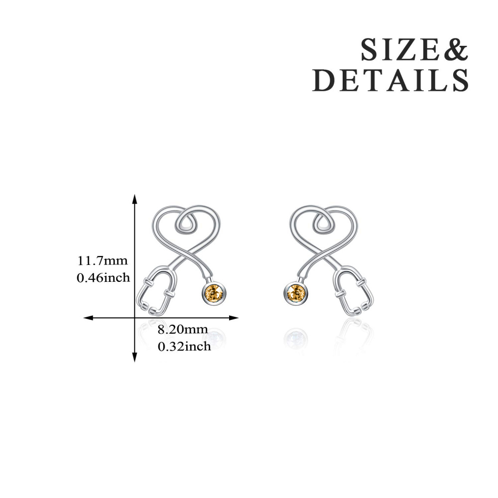 Pendientes de plata de ley con forma circular de estetoscopio de cristal-4