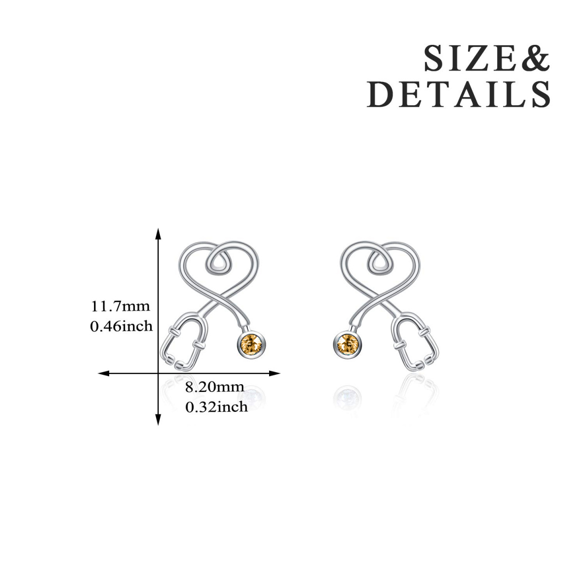 Orecchini a perno in argento sterling a forma di cerchio con stetoscopio di cristallo-4