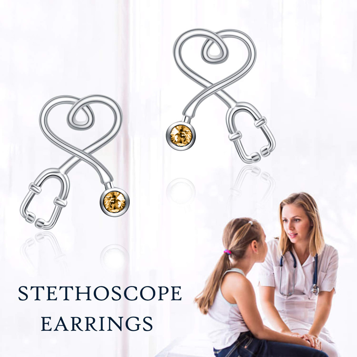 Orecchini a perno in argento sterling a forma di cerchio con stetoscopio di cristallo-5