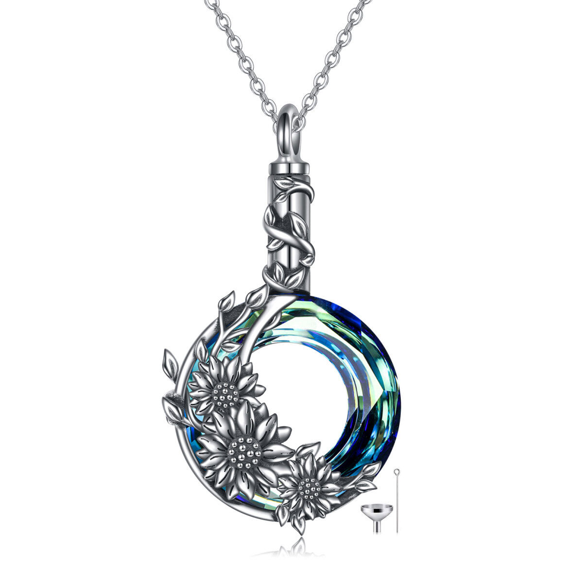 Collana in argento sterling con girasole di cristallo a forma di cerchio per le ceneri-1