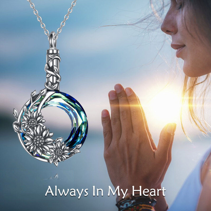 Sterling Silber kreisförmig Kristall Sonnenblume Urne Halskette-6