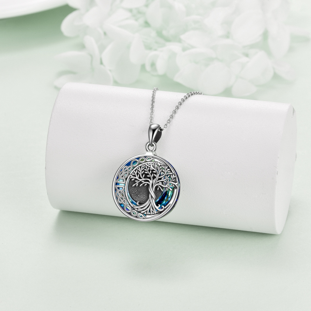 Sterling Silver Circular Crystal Tree Of Life & Celtic Knot Urn Necklace For Ashes-3