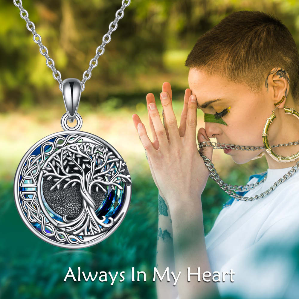 Sterling Silver Circular Crystal Tree Of Life & Celtic Knot Urn Necklace For Ashes-6