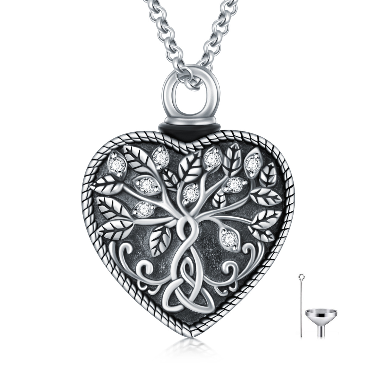 Collana in argento sterling a forma di albero della vita in cristallo e nodo celtico per le ceneri con parola incisa-1