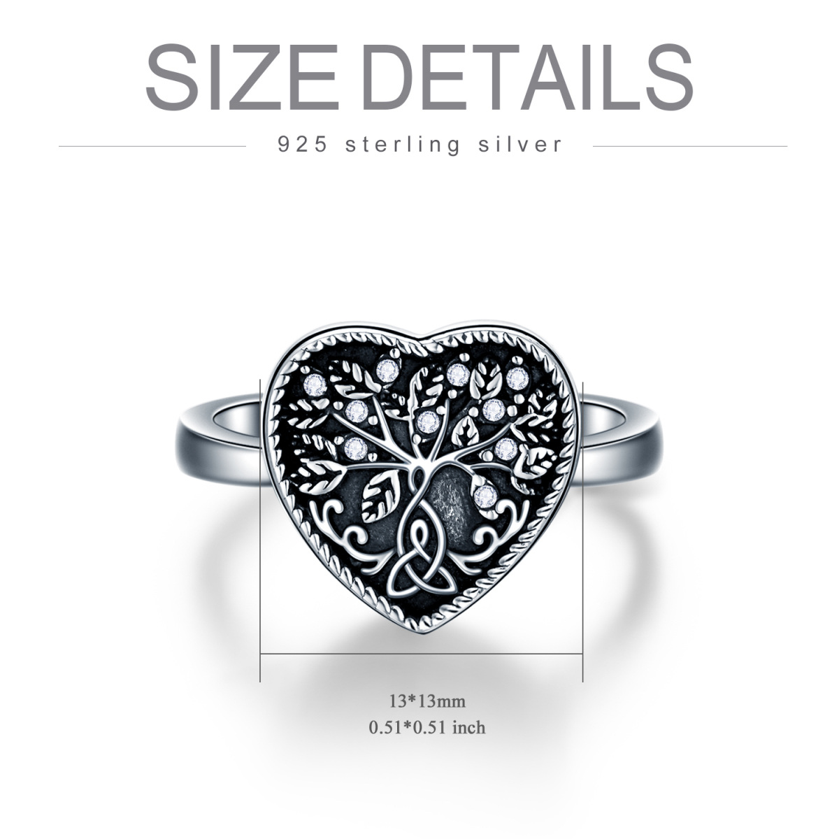 Sterling Silver Circular Shaped Crystal Tree Of Life & Heart Urn Ring with Engraved Word-5