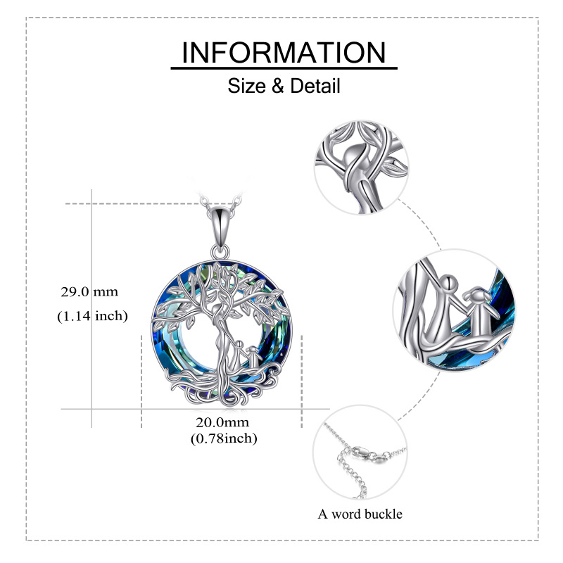 Sterling Silver Circular Crystal Tree Of Life Mother & Children Pendant Necklace For Mom-5