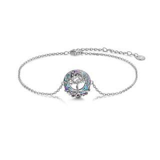 Sterling Silver Circular Shaped Crystal Tree Of Life Pendant Bracelet-5