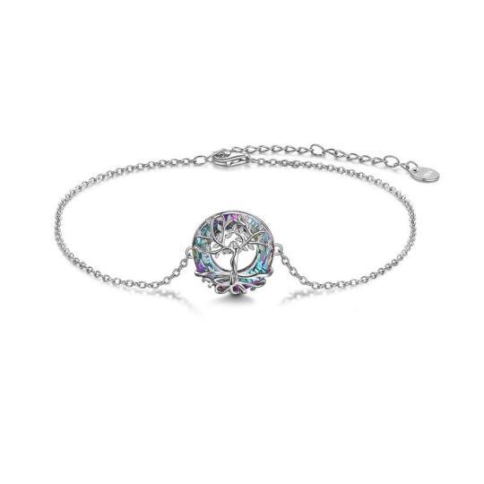 Sterling Silver Circular Shaped Crystal Tree Of Life Charm Bracelet