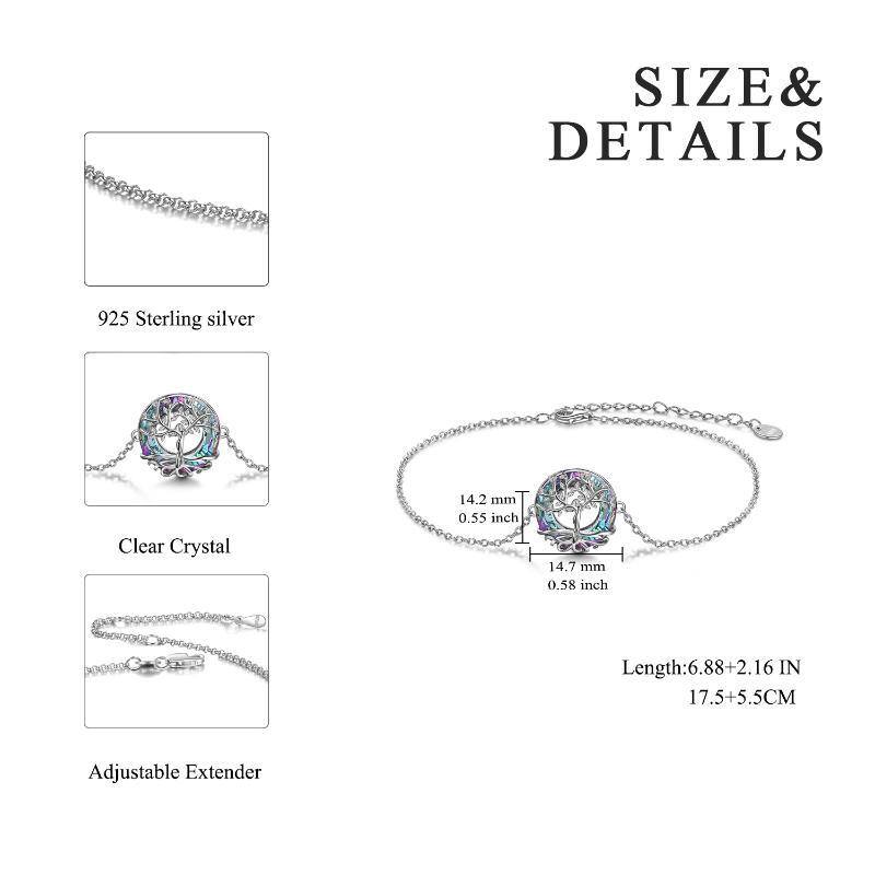 Sterling Silver Circular Shaped Crystal Tree Of Life Charm Bracelet-5