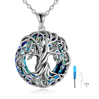 Sterling Silver Circular Shaped Crystal Tree Of Life Pendant Necklace-55