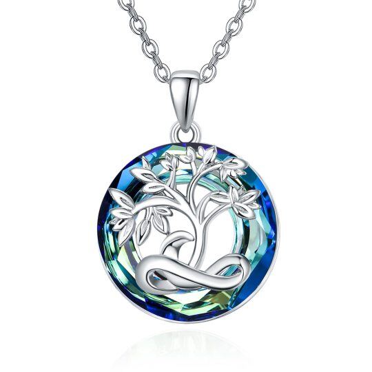 Sterling Silver Circular Shaped Crystal Tree Of Life Pendant Necklace