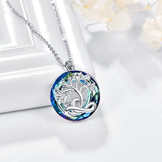 Sterling Silver Circular Shaped Crystal Tree Of Life Pendant Necklace-4