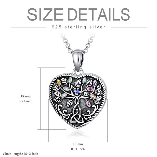 Sterling Silver Circular Shaped Crystal Tree Of Life & Personalized Photo & Celtic Knot Personalized Photo Locket Necklace with Engraved Word-6