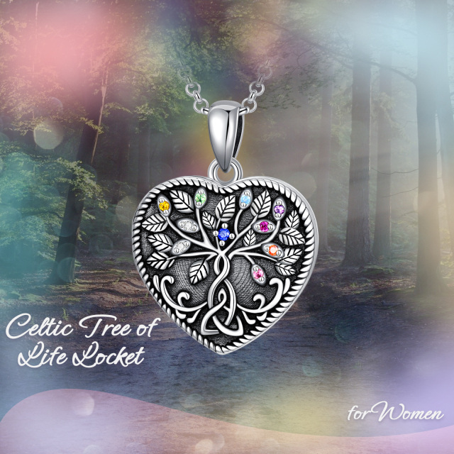 Sterling Silver Circular Shaped Crystal Tree Of Life & Personalized Photo & Celtic Knot Personalized Photo Locket Necklace with Engraved Word-7