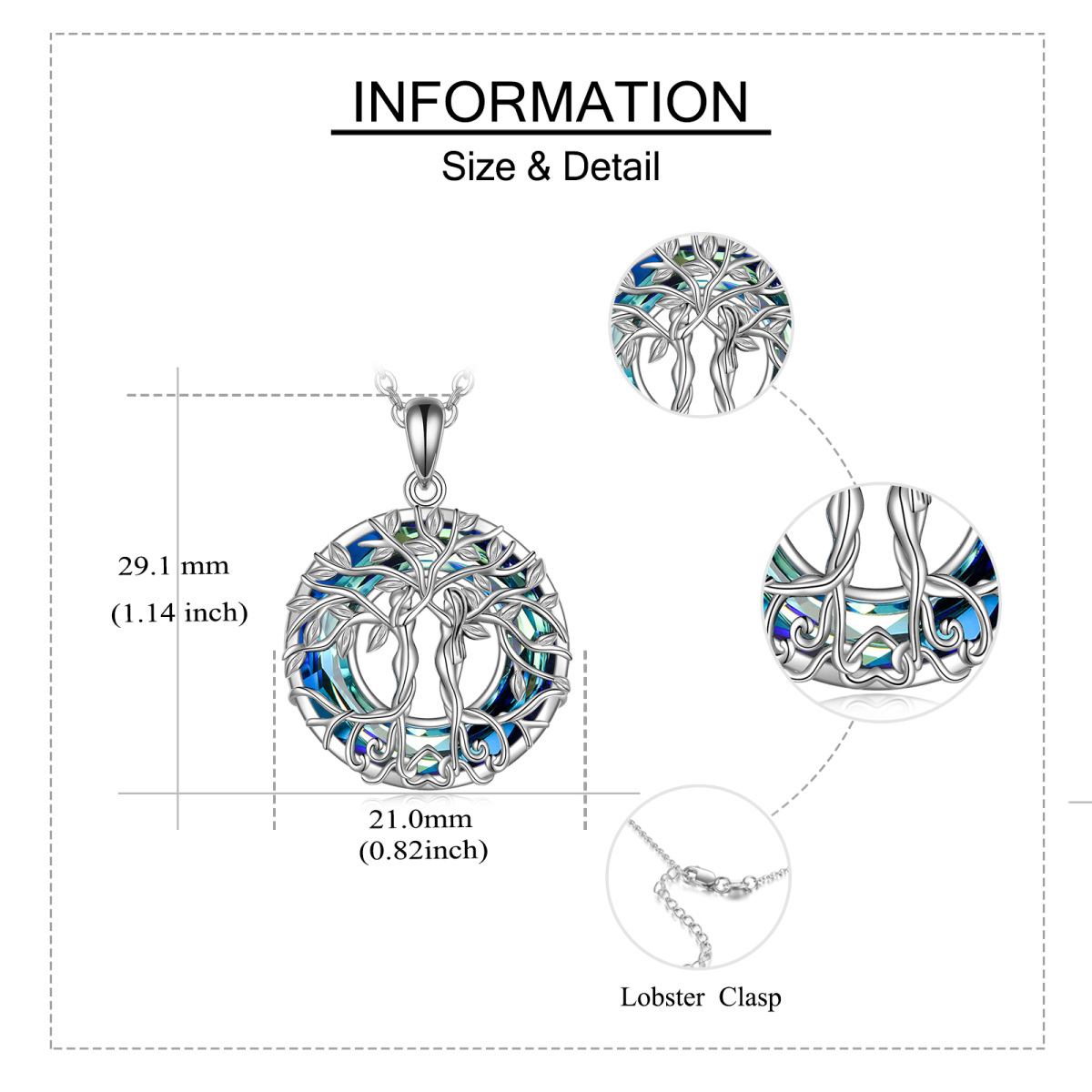 Sterling Silber kreisförmig geformt Kristall Baum des Lebens & Schwestern Anhänger Halsket-6