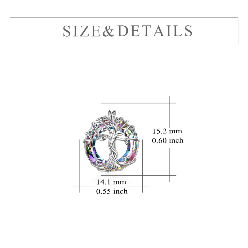 Orecchini a bottone in argento sterling con cristalli a forma circolare a forma di albero della vita-5