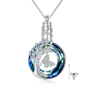 Sterling Silver Circular Shaped Crystal Tree Of Life Urn Necklace for Ashes-20