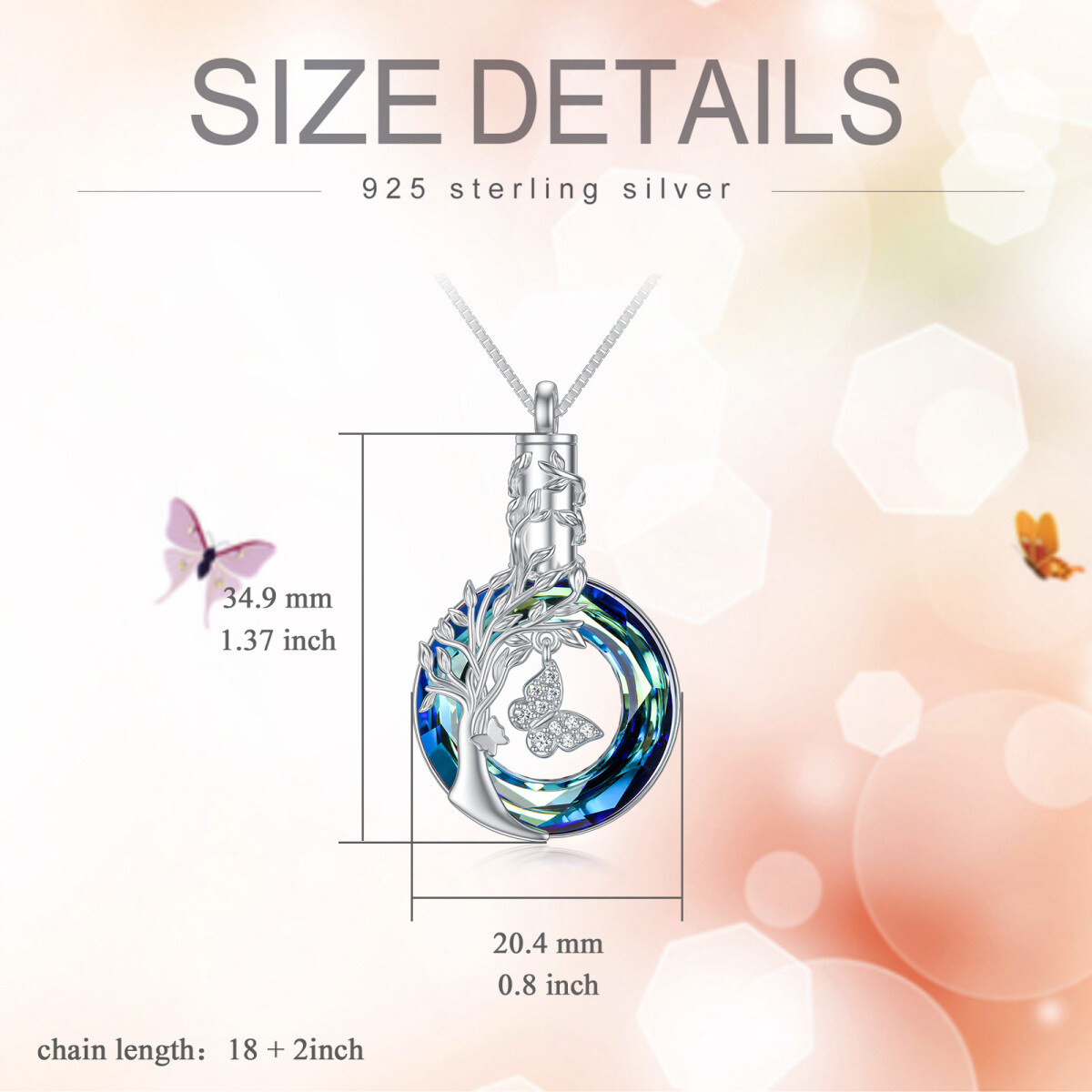 Collier en argent sterling pour cendres en forme d'arbre de vie en cristal de forme circul-6