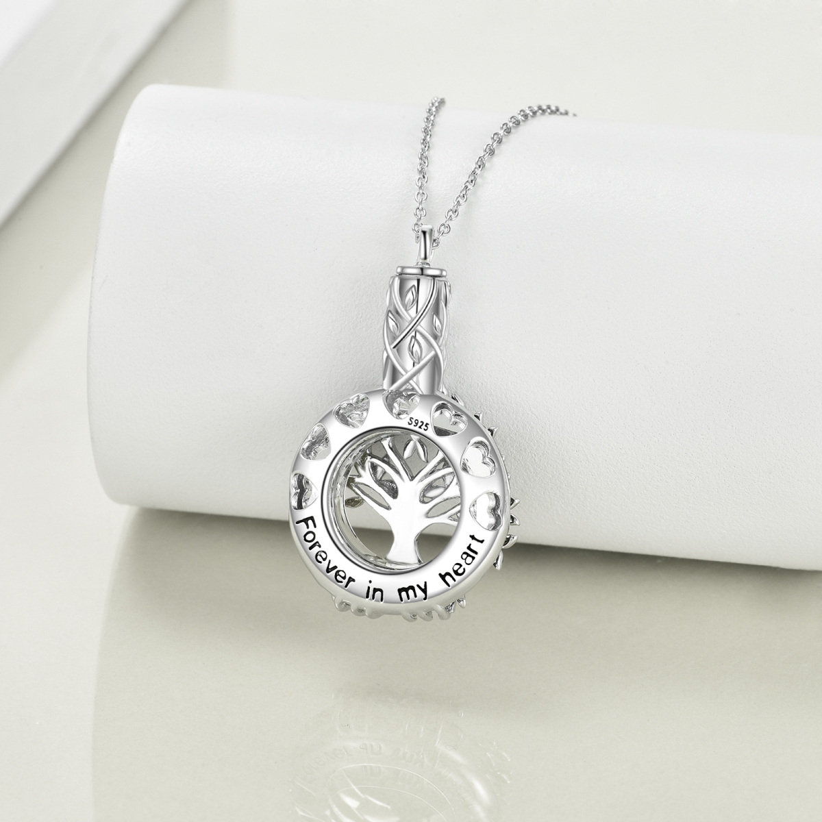 Collana con urna dell'albero della vita in cristallo a forma circolare in argento sterling per ceneri-4