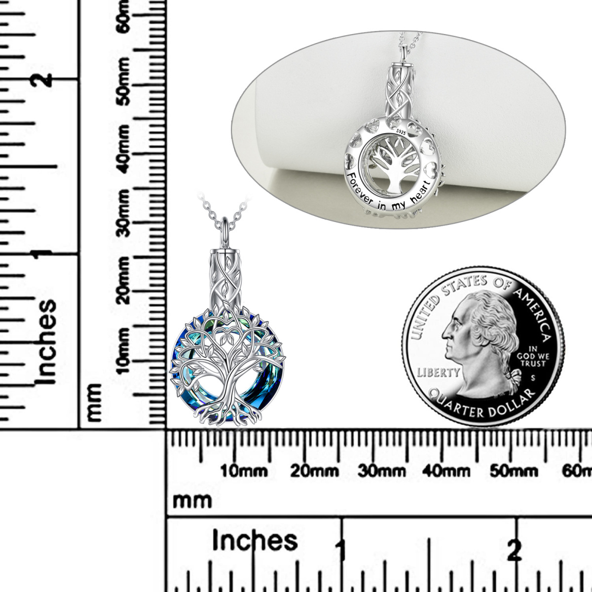 Collana con urna dell'albero della vita in cristallo a forma circolare in argento sterling per ceneri-6