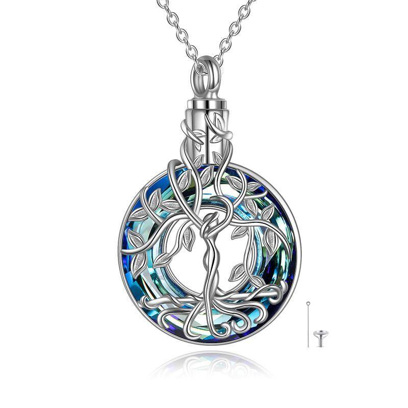 Sterling Silver Circular Shaped Crystal Tree Of Life Urn Necklace for Ashes-16
