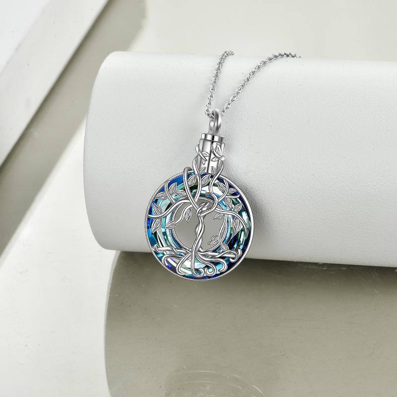 Sterling Silver Circular Shaped Crystal Tree Of Life Urn Necklace for Ashes-3