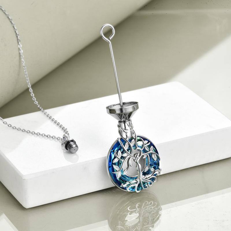 Sterling Silver Circular Shaped Crystal Tree Of Life Urn Necklace for Ashes-4