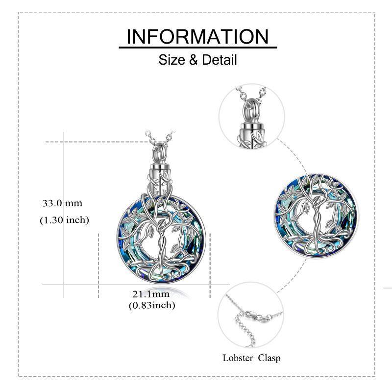 Sterling Silver Circular Shaped Crystal Tree Of Life Urn Necklace for Ashes-5