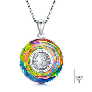 Sterling Silver Circular Shaped Crystal Tree Of Life Urn Necklace for Ashes-36