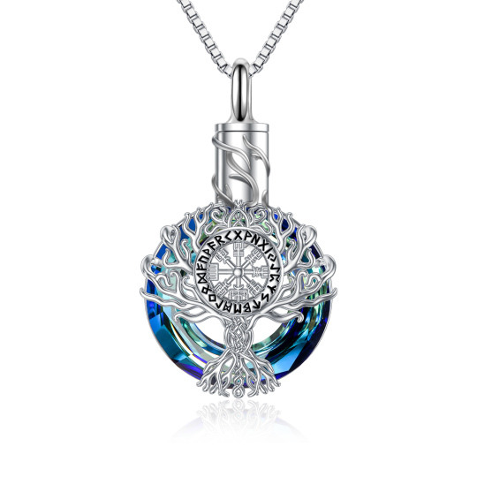 Collier en argent sterling en forme circulaire d'arbre de vie en cristal et d'urne runique