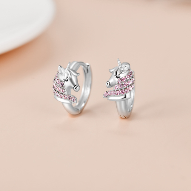 Boucles d'oreilles en argent sterling en forme de licorne en cristal de forme circulaire-4