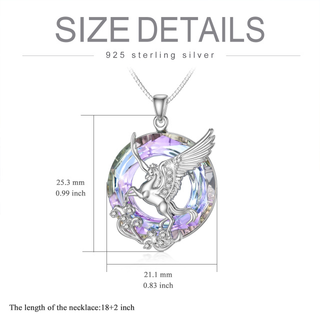 Collier pendentif licorne en cristal de forme circulaire en argent sterling-5