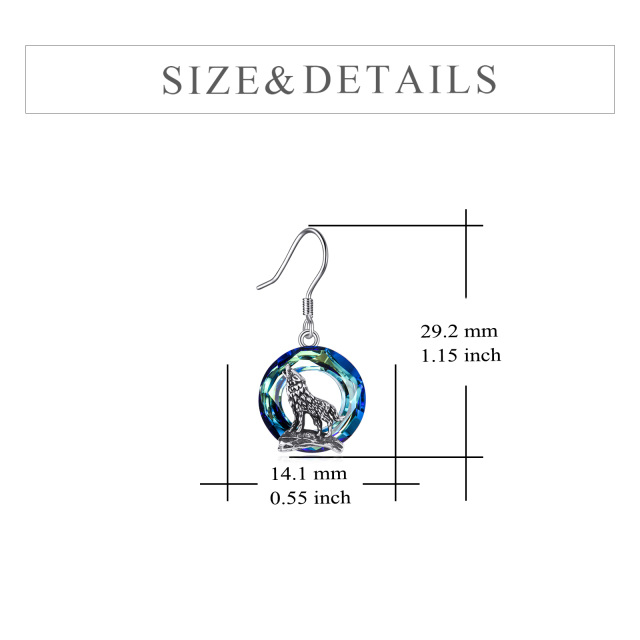 Sterling Silver Circular Shaped Crystal Wolf Drop Earrings-5