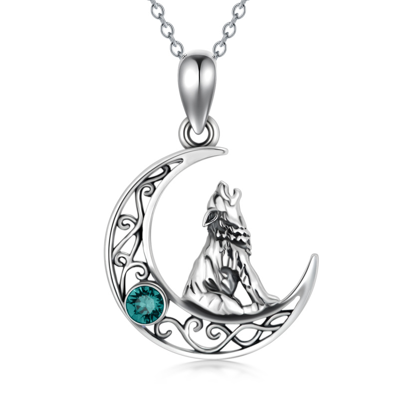 Collar colgante de plata de ley con forma circular de cristal Wolf & Moon-16