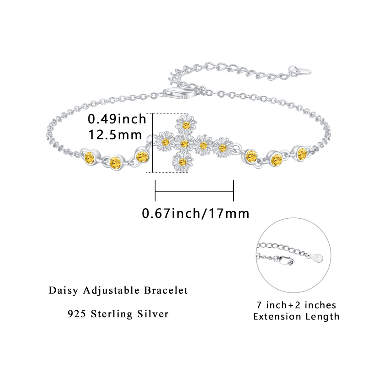 Bracelet en argent sterling avec pendentif marguerite et croix en zircon cubique de forme-2