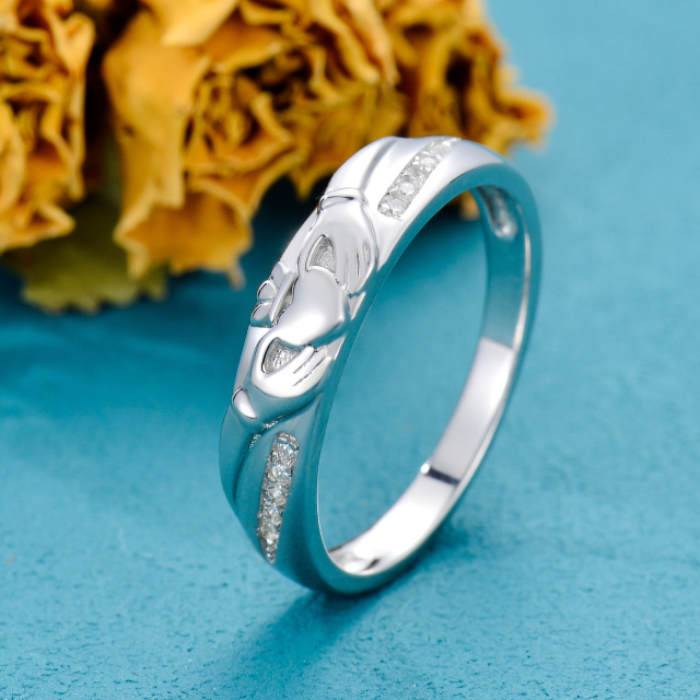 Sterling zilveren cirkelvormige diamanten hart Hold Hands verlovingsring-3