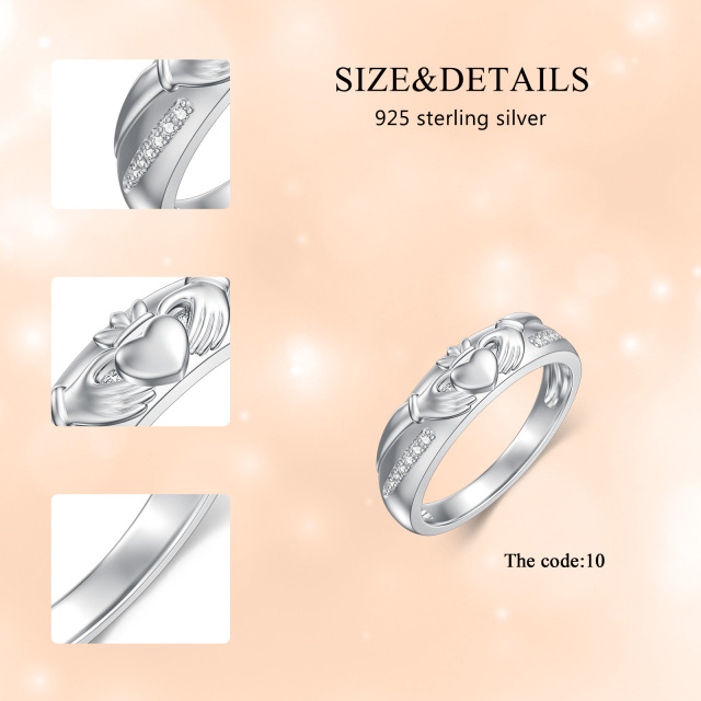 Sterling zilveren cirkelvormige diamanten hart Hold Hands verlovingsring-5