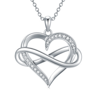 Sterling Silver Circular Shaped Diamond Heart & Infinity Symbol Pendant Necklace-5