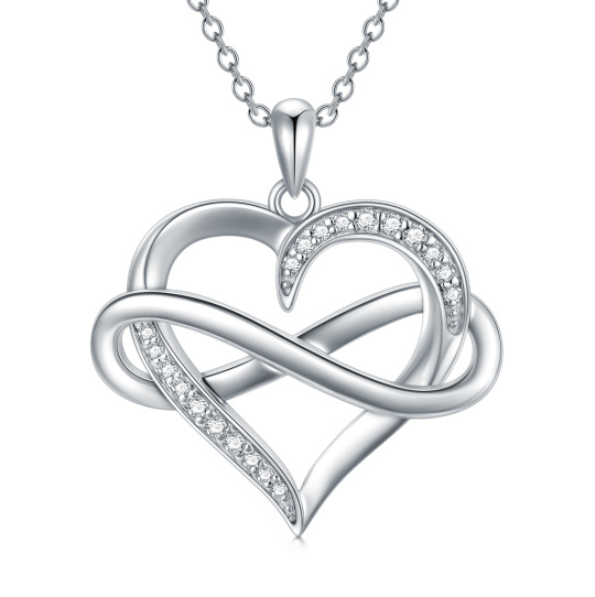 Sterling zilveren cirkelvormige diamanten hart & oneindigheid symbool hanger ketting