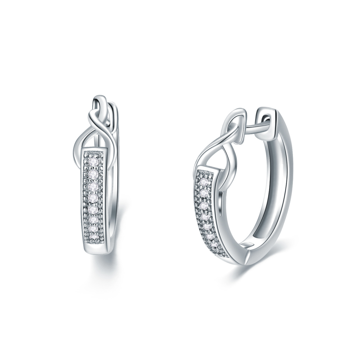 Boucles d'oreilles en argent sterling avec diamant de forme circulaire et symbole de l'inf-1