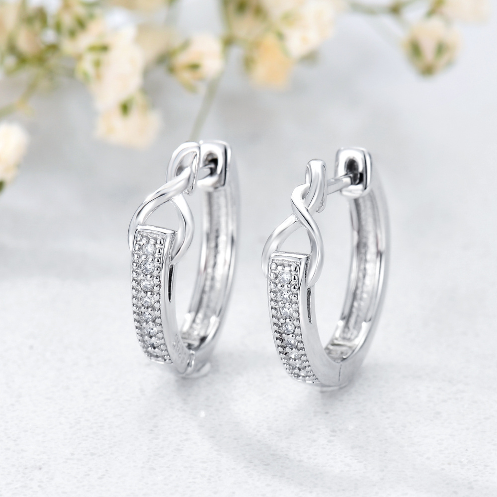 Brincos de argola de prata esterlina com símbolo do infinito em forma de diamante circular-4
